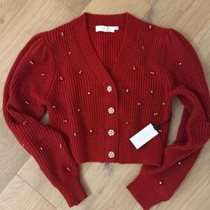 NWT Astr   Delsie Red Bejeweled Cardigan. XS